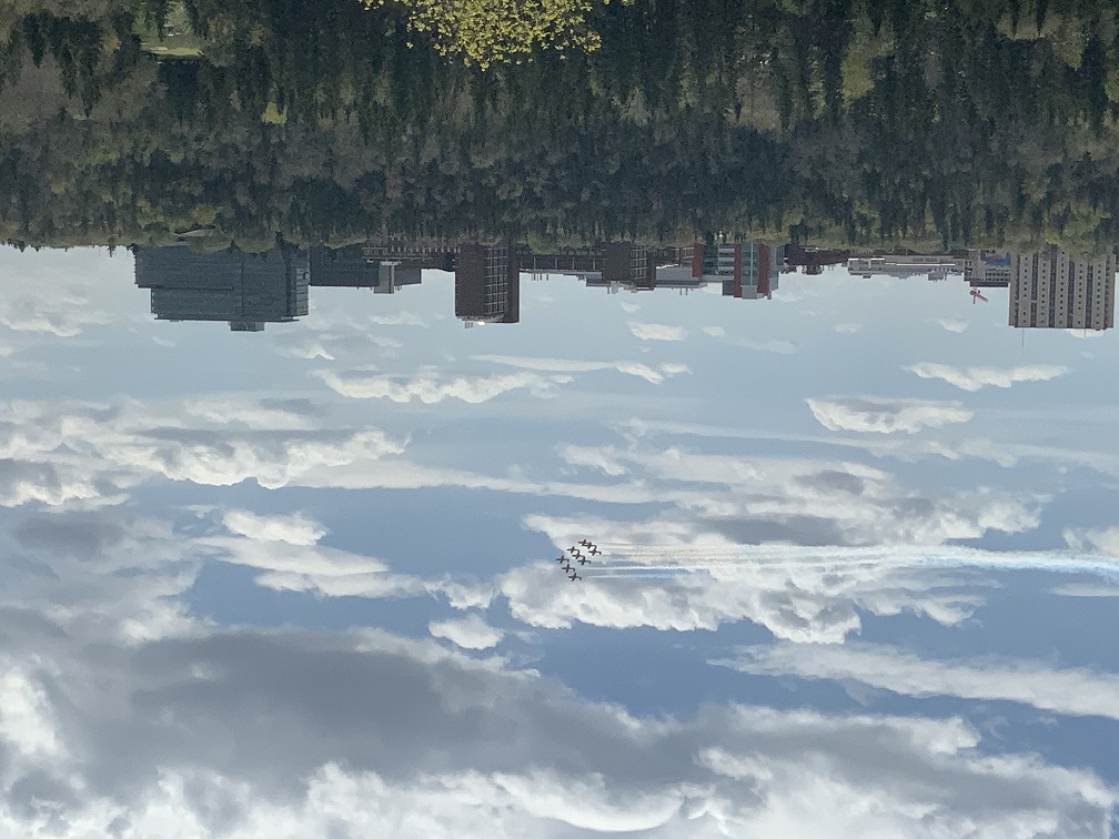 Snowbirds flying above Edmonton on 2020-05-15